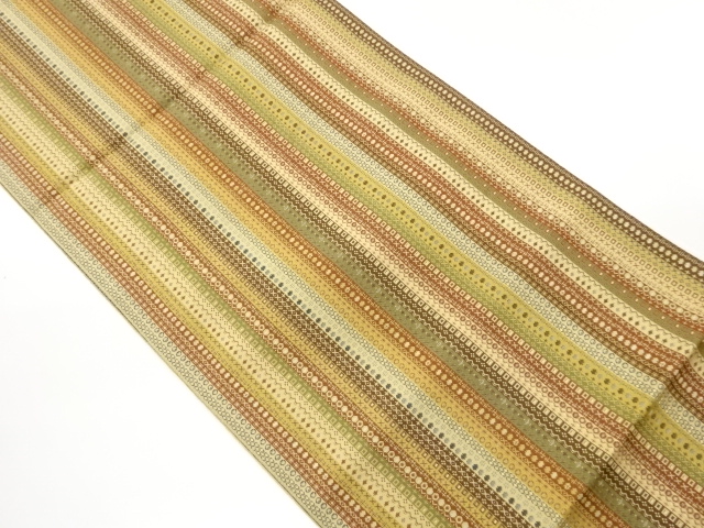 本場筑前博多縞に菱・幾何学模様織出し名古屋帯